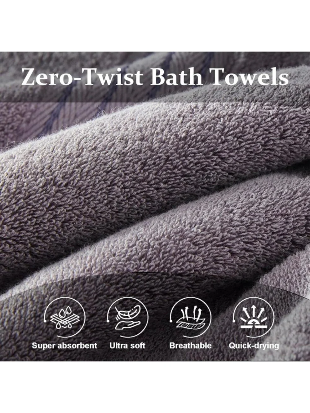 Soft Turkish Cotton Bath Towels Set, 4 PCS, 27x54, 650 GSM, Grey & Yellow